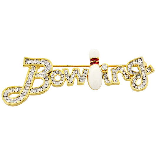 Golden Crystal Bowling Brooch Pin