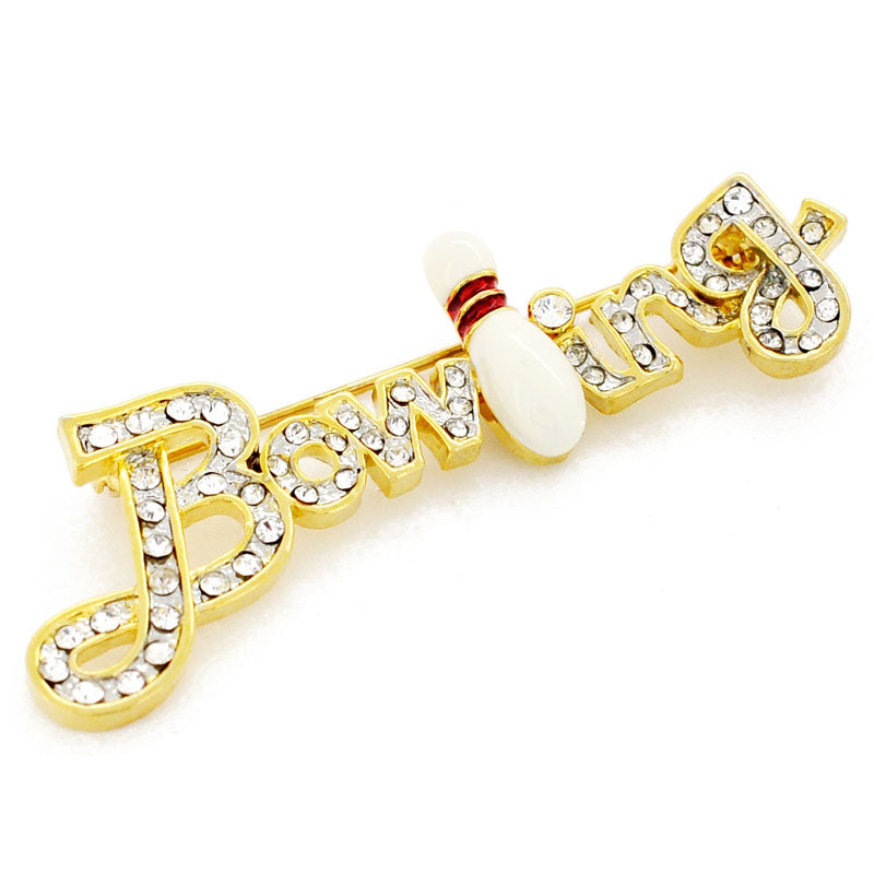 Golden Crystal Bowling Brooch Pin