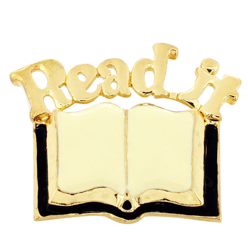 Golden Read Book Brooch Pin