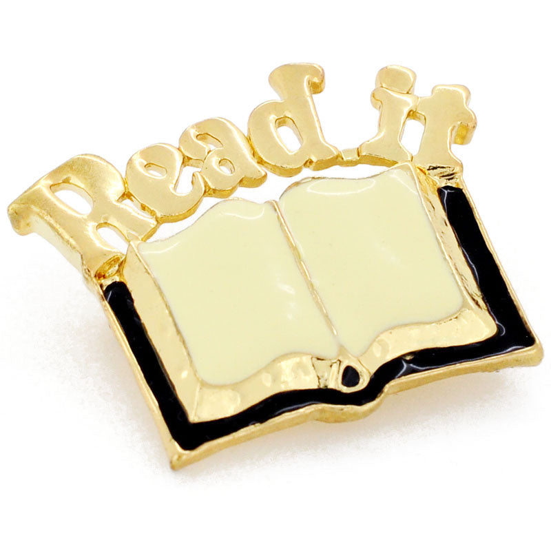 Golden Read Book Brooch Pin