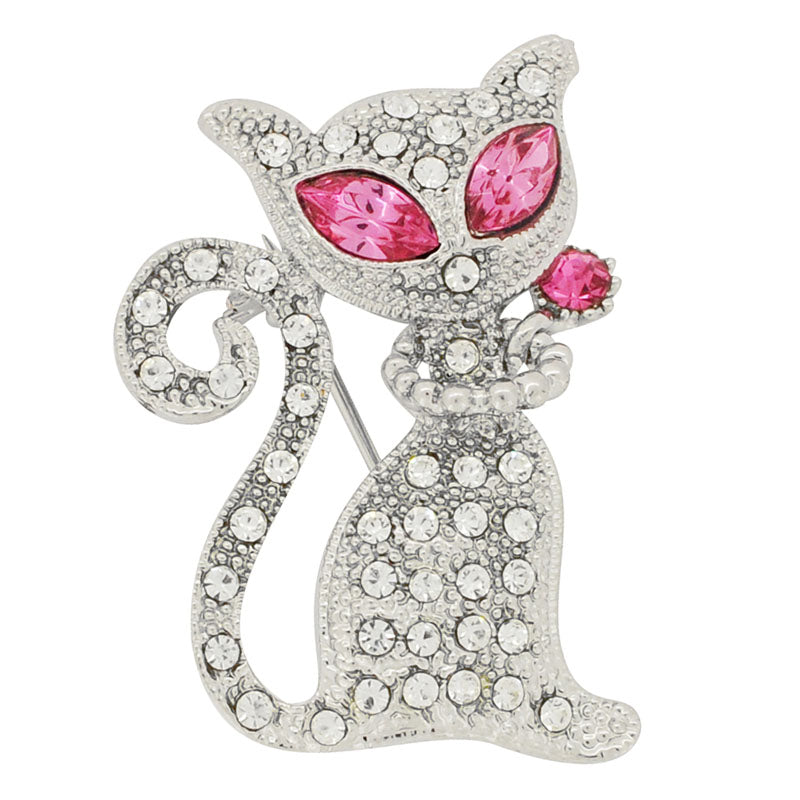 Crystal Cat Brooch Pin
