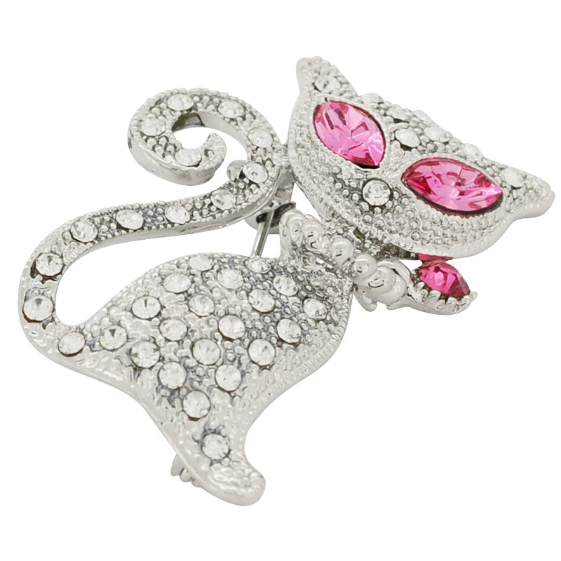 Crystal Cat Brooch Pin