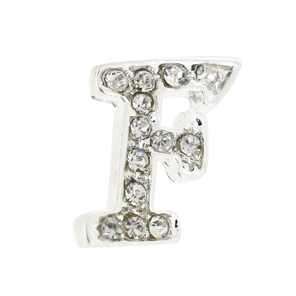 Chrome Letter F Crystal  Lapel Pin