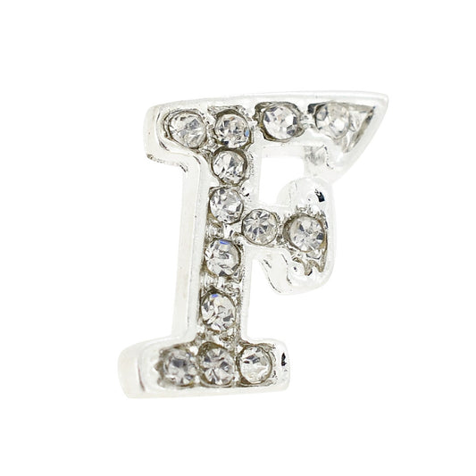 Chrome Letter F Crystal  Lapel Pin