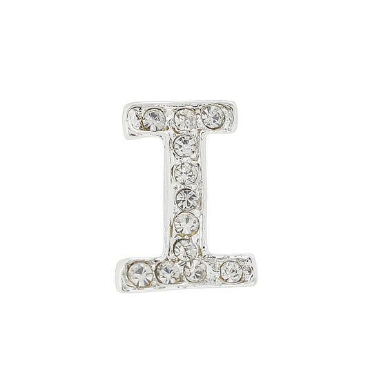 Chrome Letter I Crystal  Lapel Pin