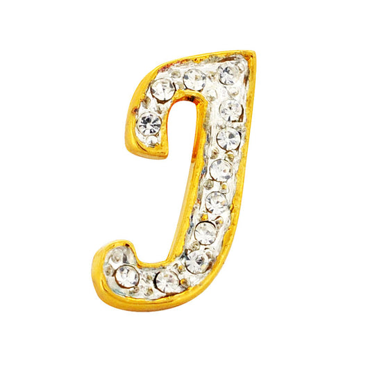 Chrome Letter J Crystal  Lapel Pin