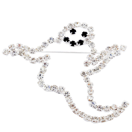 Crystal Ghost Halloween Brooch Pin