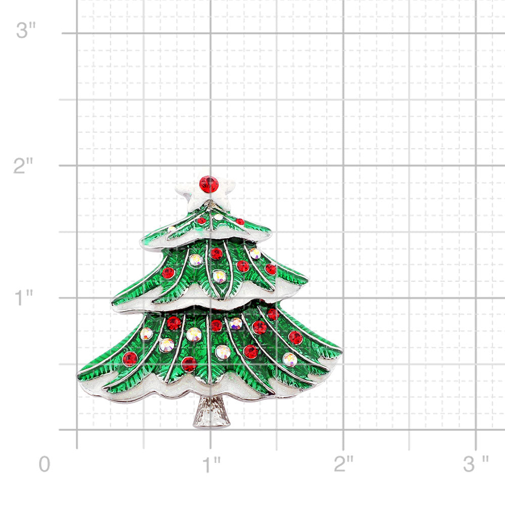 Green Christmas Tree Crystal Pin Brooch