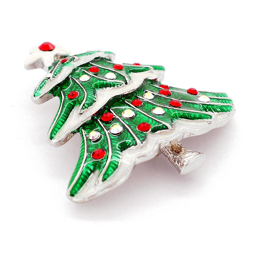 Green Christmas Tree Crystal Pin Brooch