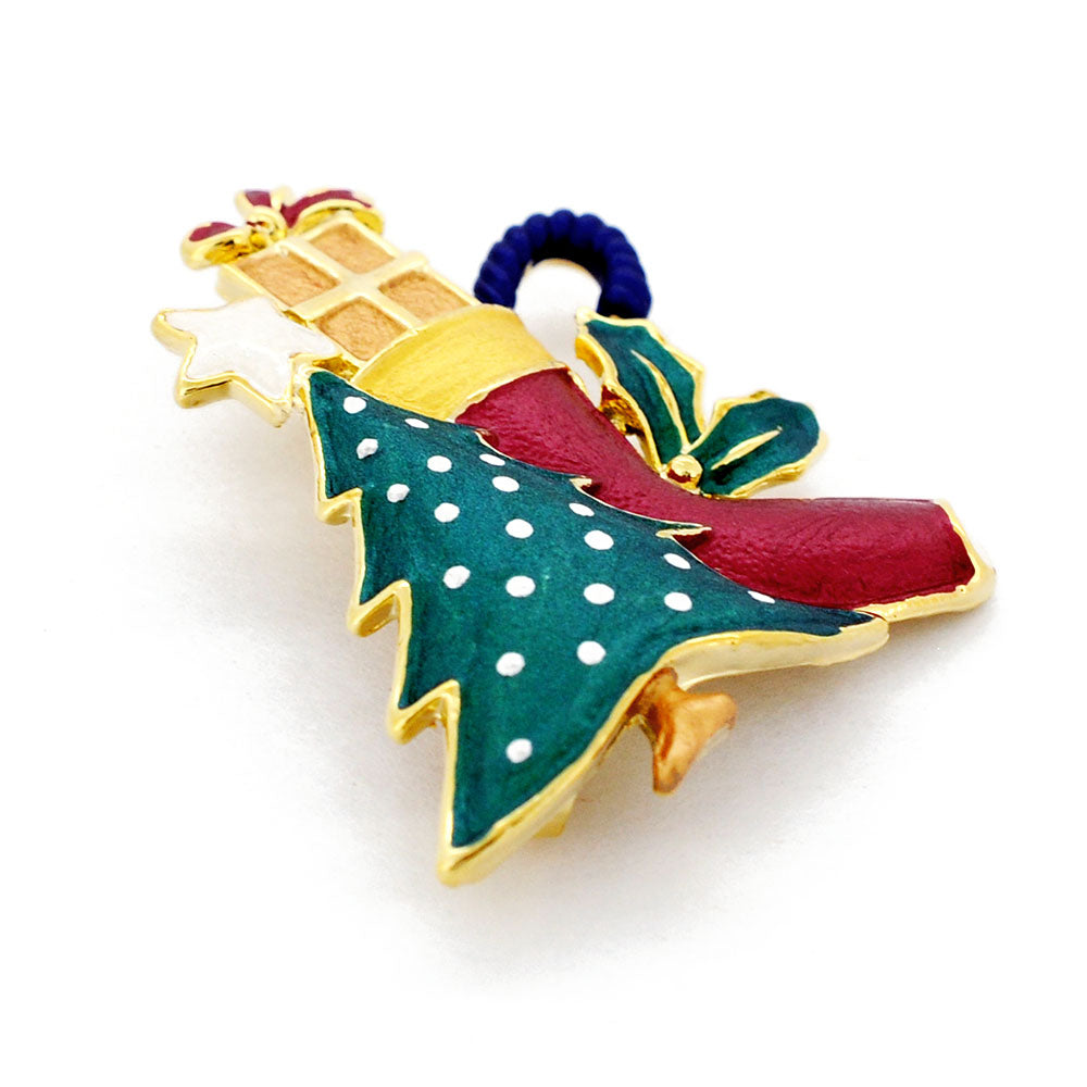 Under the Tree Christmas Stocking Pin Brooch