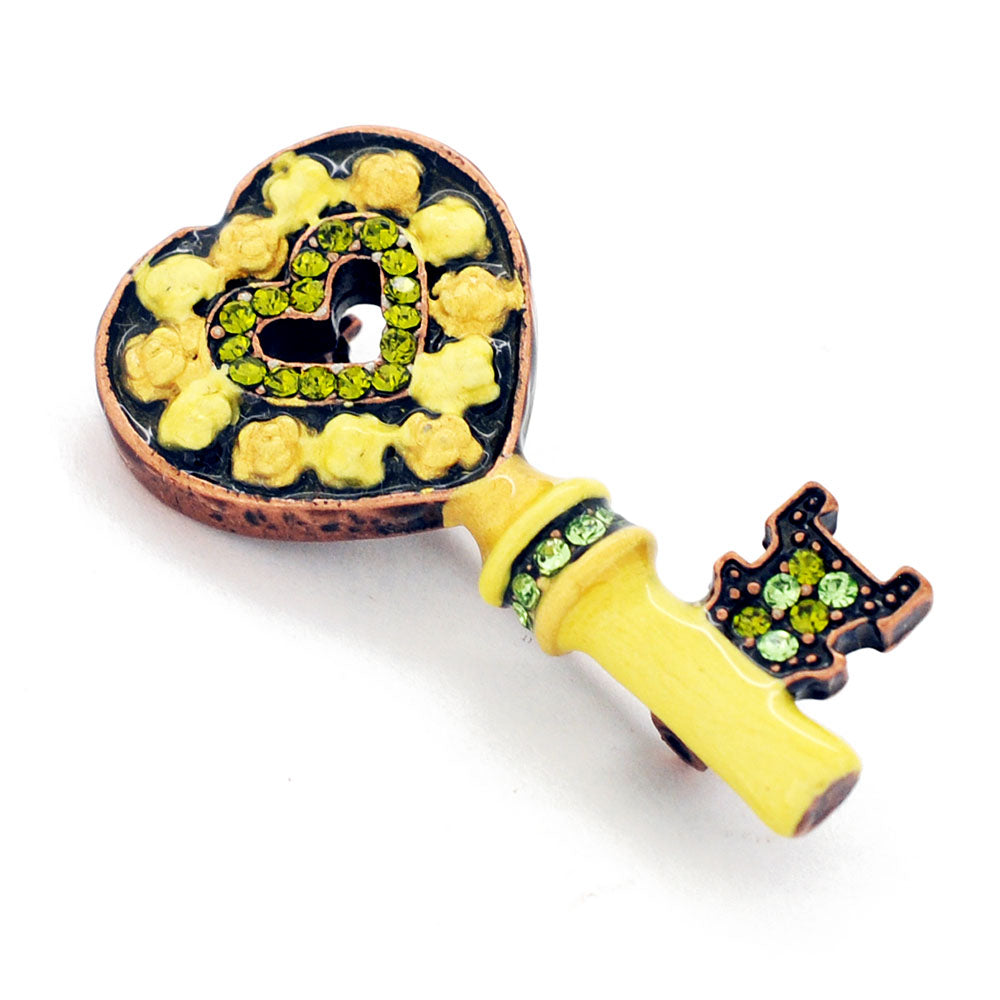 Yellow Heart Key Swarovski Crystal Pin Brooch