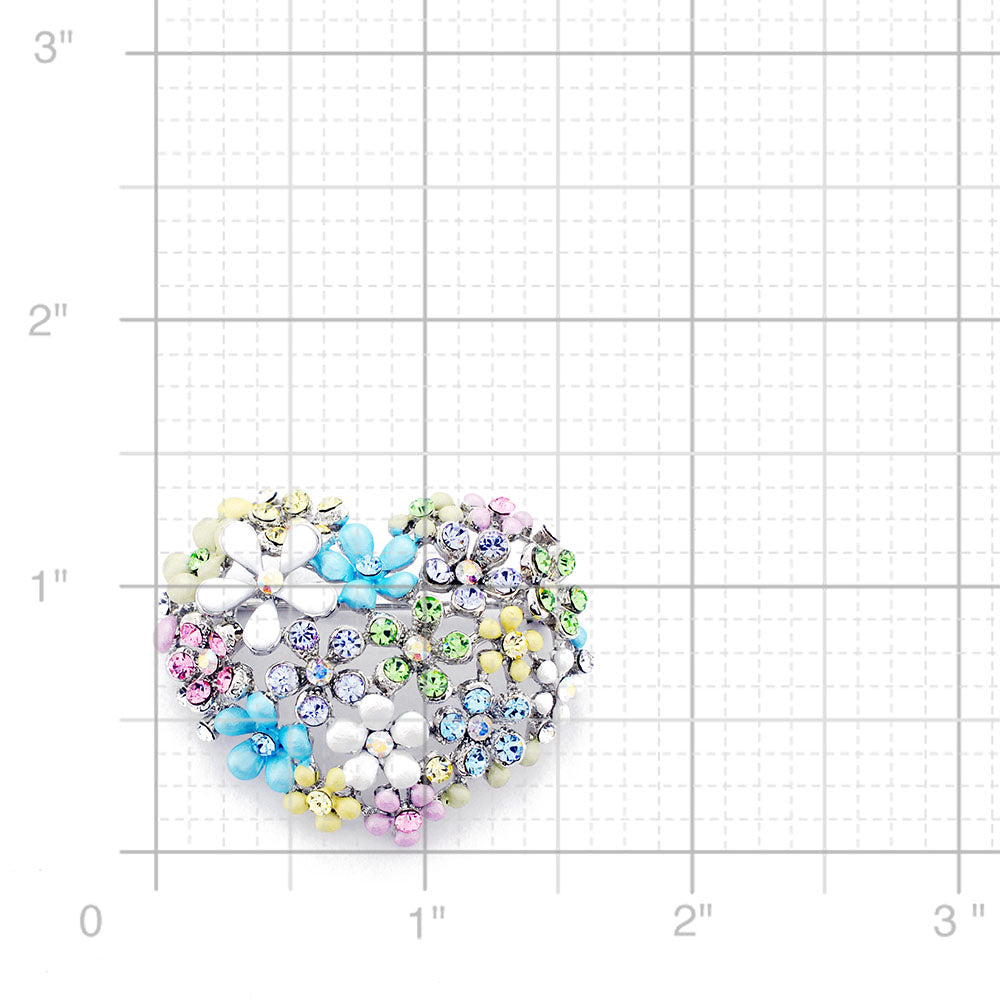 Multicolor Flower Heart  Swarovski Crystal Pin Brooch