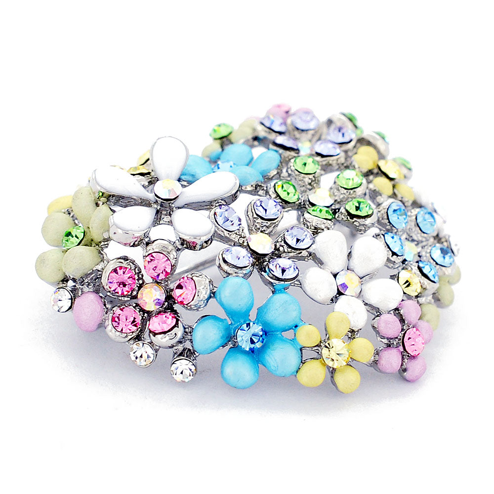 Multicolor Flower Heart  Swarovski Crystal Pin Brooch