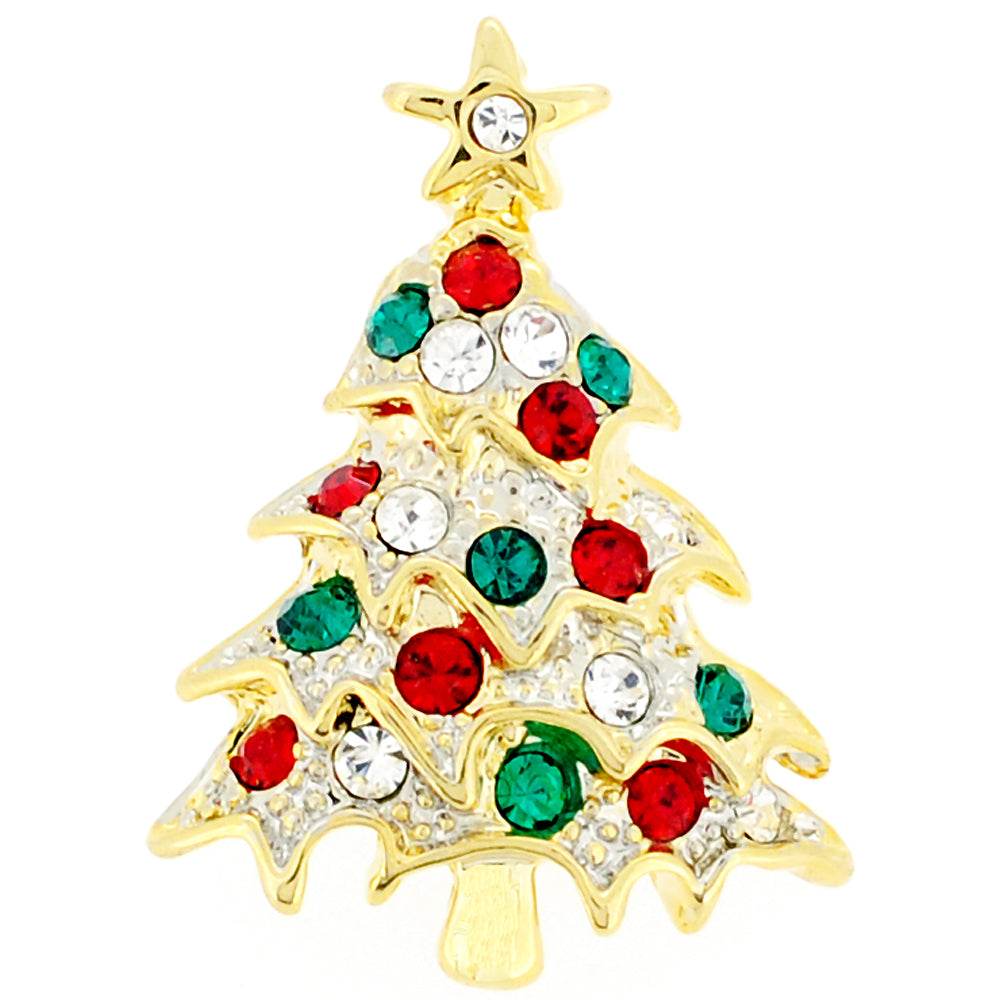 Multicolor Golden Christmas Tree Crystal Lapel Pin