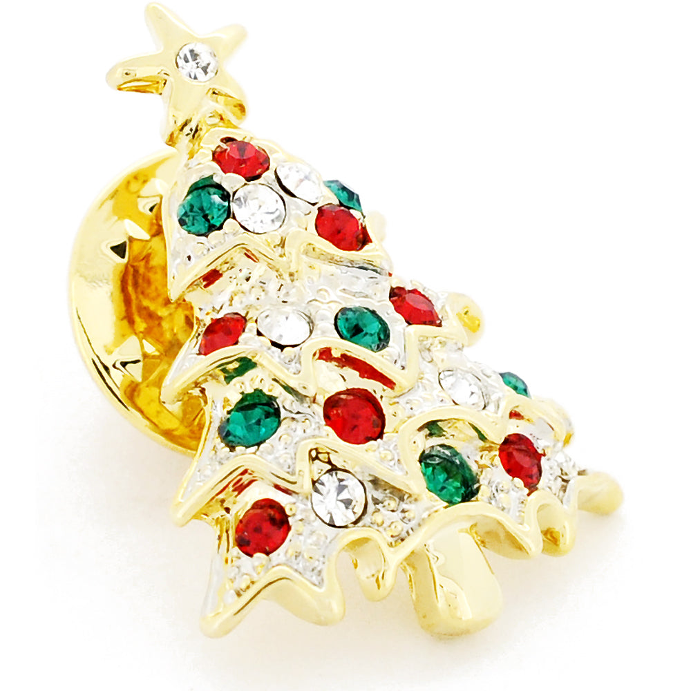 Multicolor Golden Christmas Tree Crystal Lapel Pin