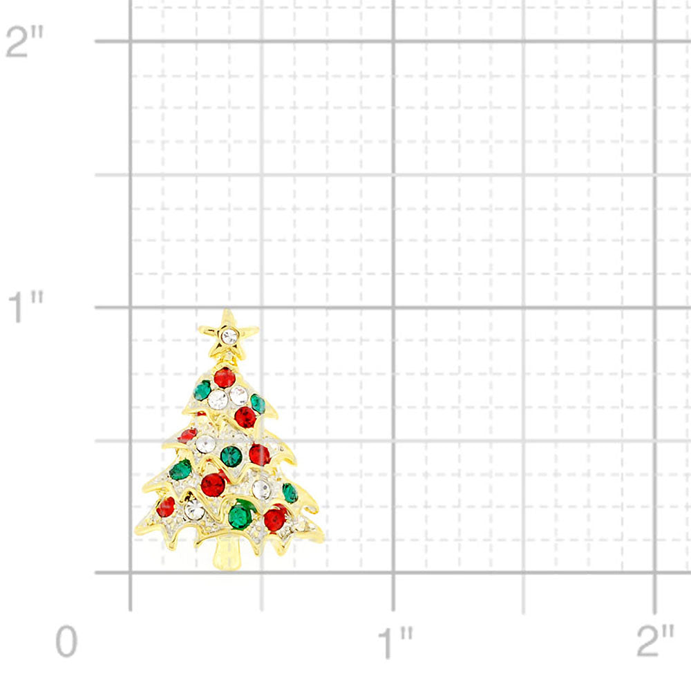 Multicolor Golden Christmas Tree Crystal Lapel Pin