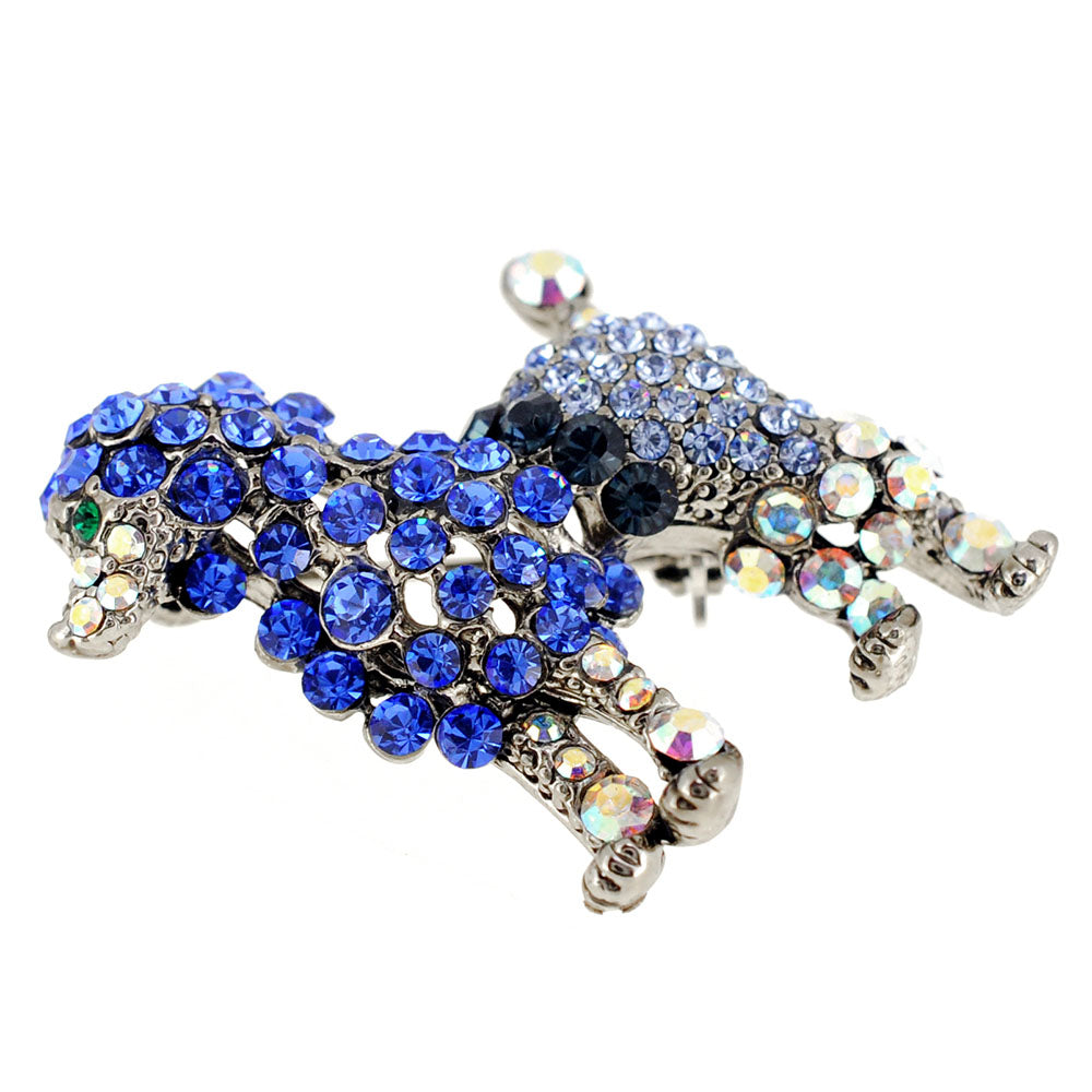Multi Blue Poodle Dog Crystal Pin Brooch