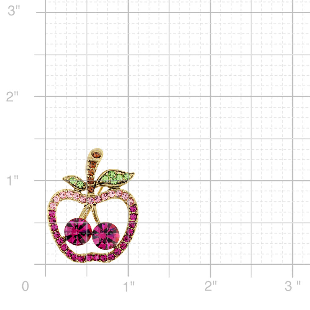 Multi Fuchsia Apple Crystal Fruit Pin Brooch
