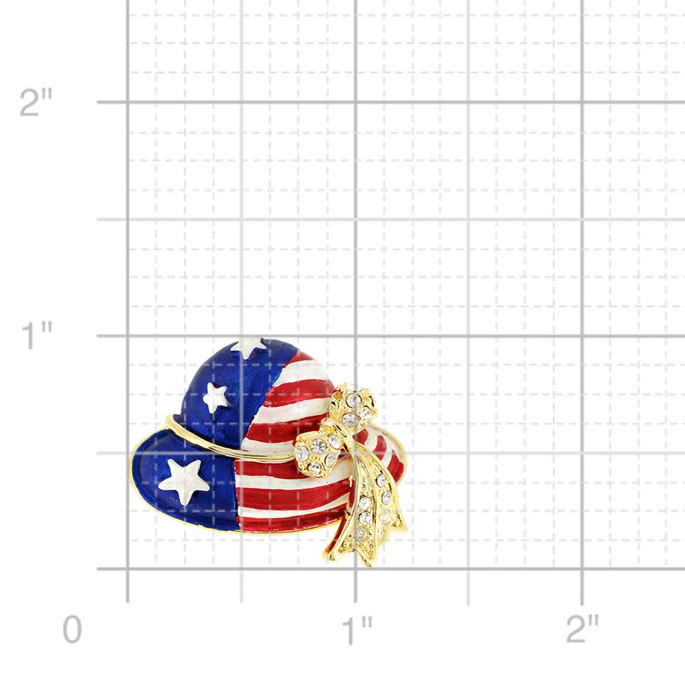 Patriotic American Flag Hat Crystal Pin Brooch