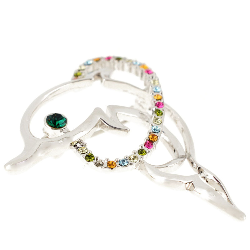 Silver Crystal Dolphin Pin Brooch