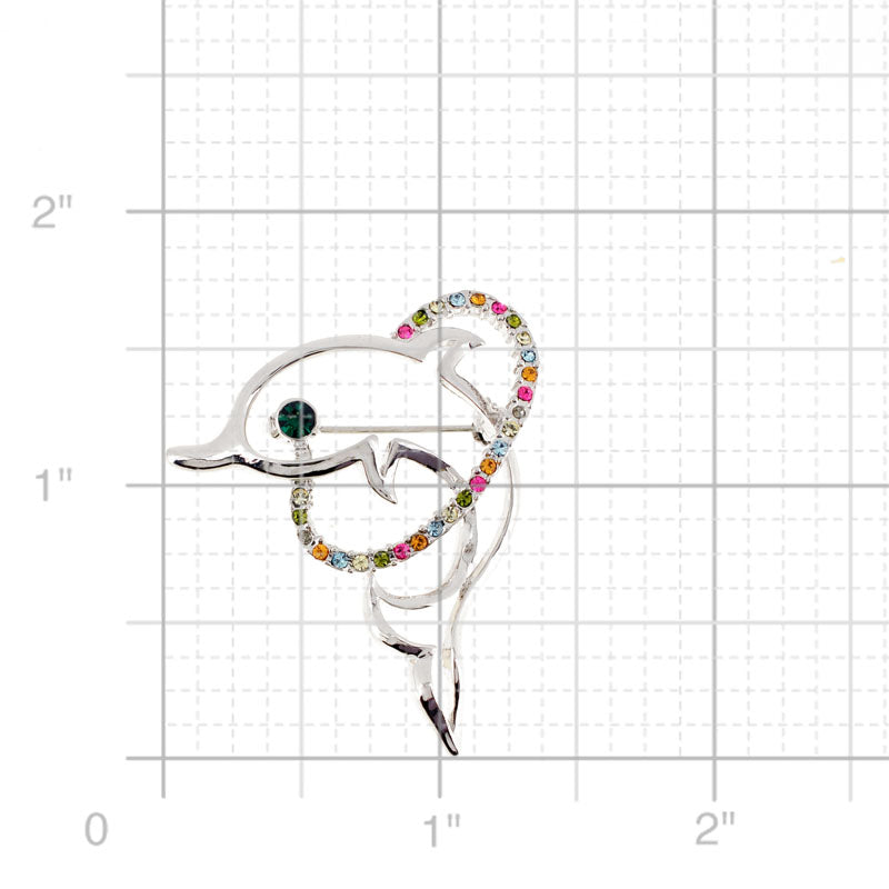 Silver Crystal Dolphin Pin Brooch