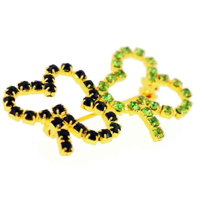 Green Lucky 3 Leaf Clover Crystal Pin Brooch