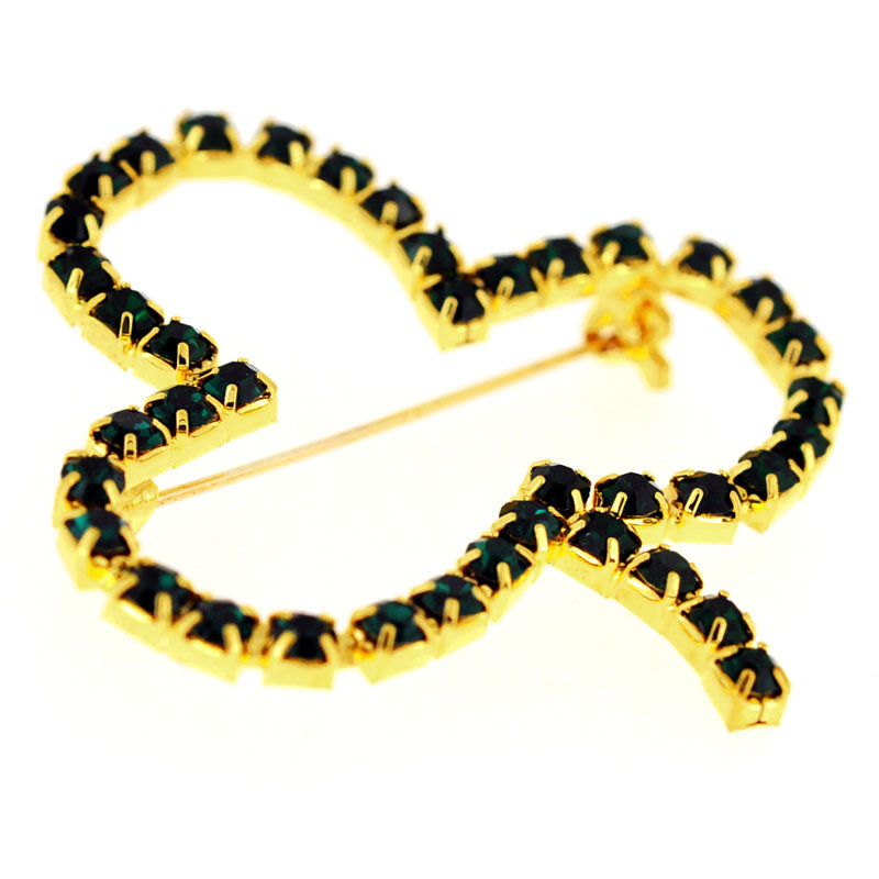 Emerald Lucky 3 Leaf Clover Flower Crystal Pin Brooch