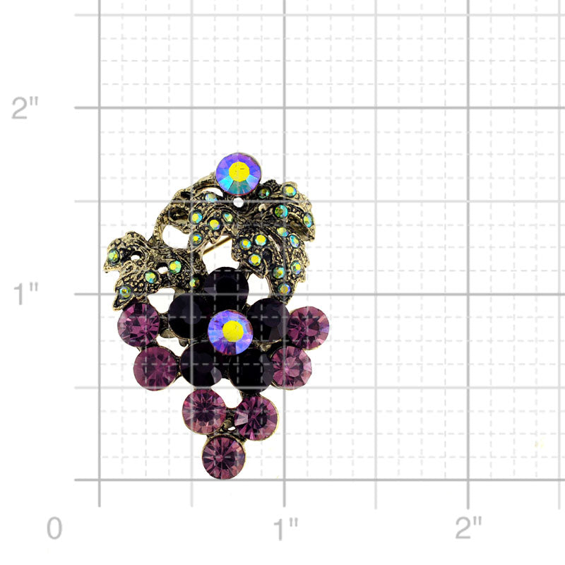 Amethyst Purple Grape Crystal Pin Brooch