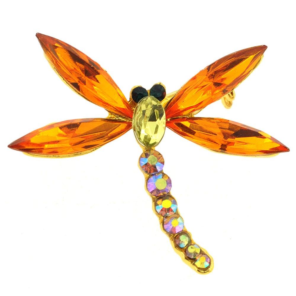 Topaz Golden Dragonfly Crystal Pin Brooch