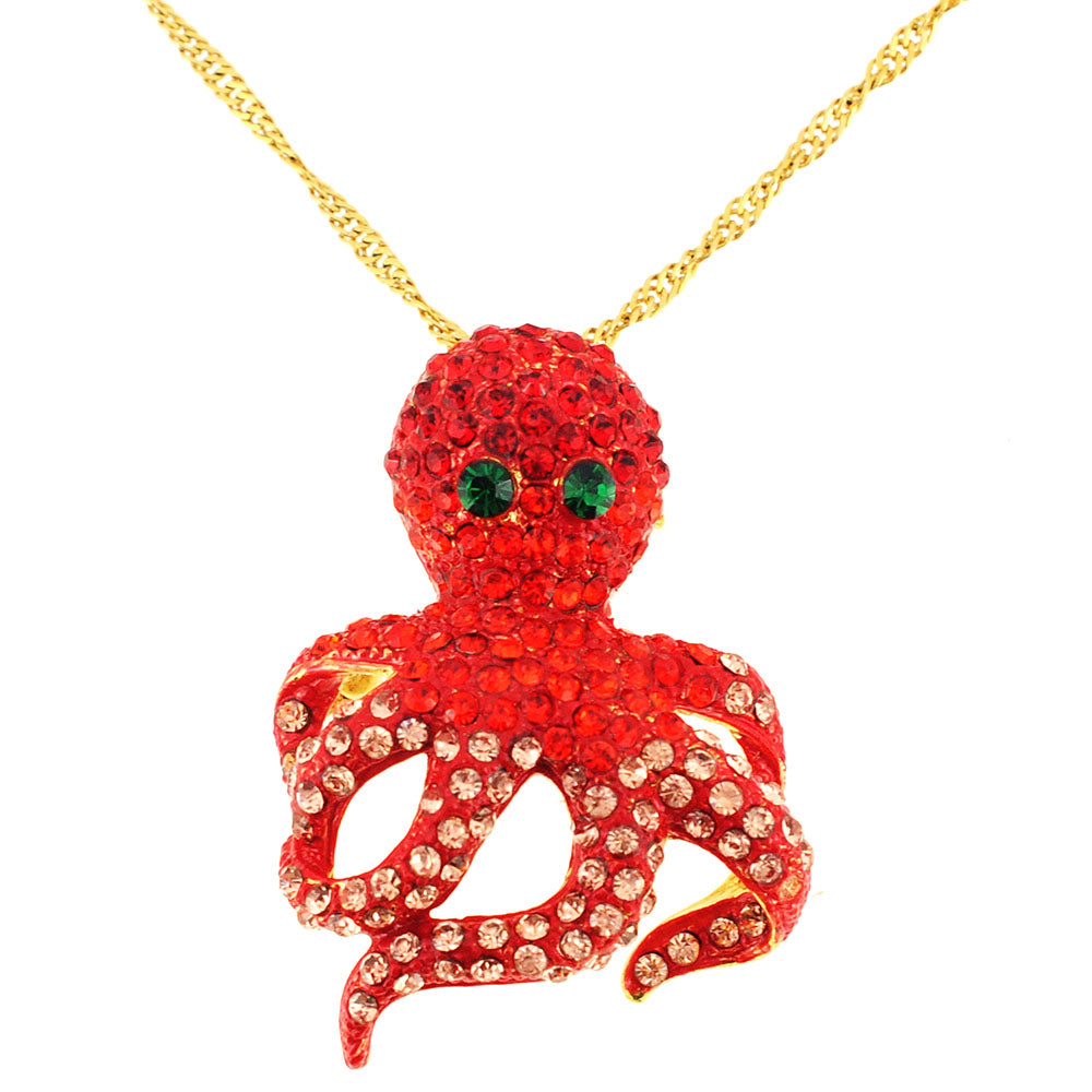 Red Octopus Swarovski Crystal Pin Brooch And Pendant