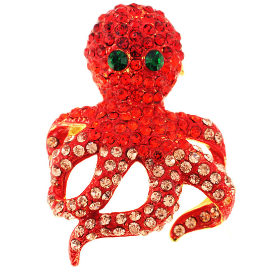 Red Octopus Swarovski Crystal Pin Brooch And Pendant