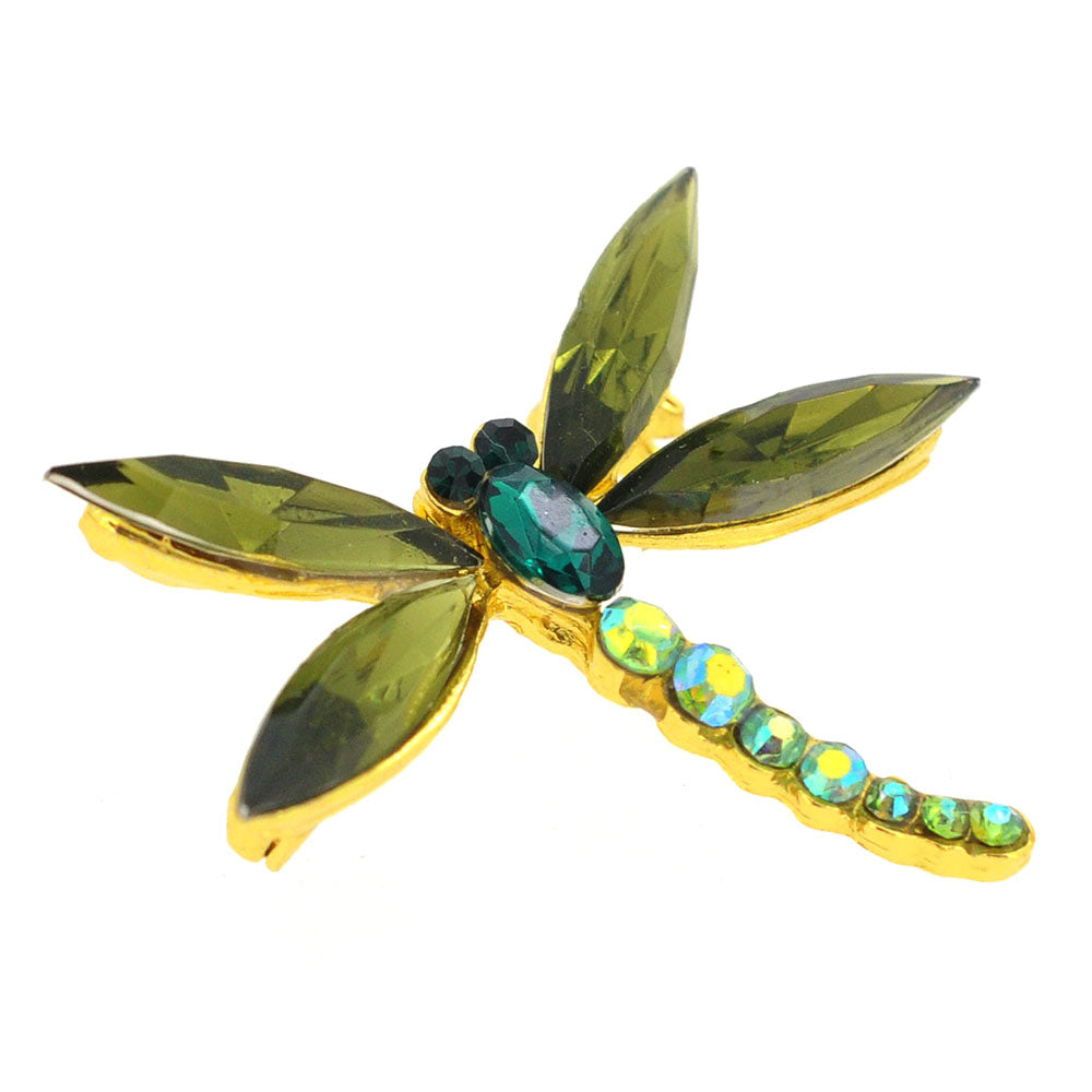 Green Dragonfly Crystal Pin Brooch
