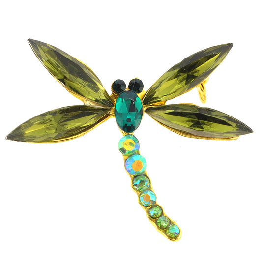 Green Dragonfly Crystal Pin Brooch