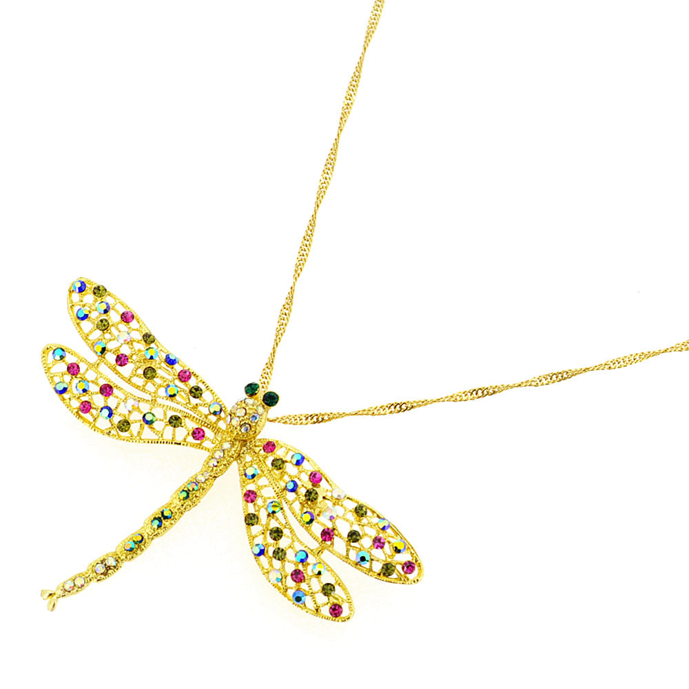 Multicolor Golden Dragonfly Crystal Pin Brooch And Pendant