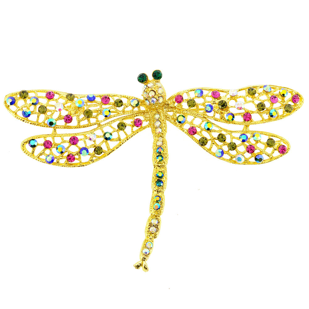 Multicolor Golden Dragonfly Crystal Pin Brooch And Pendant