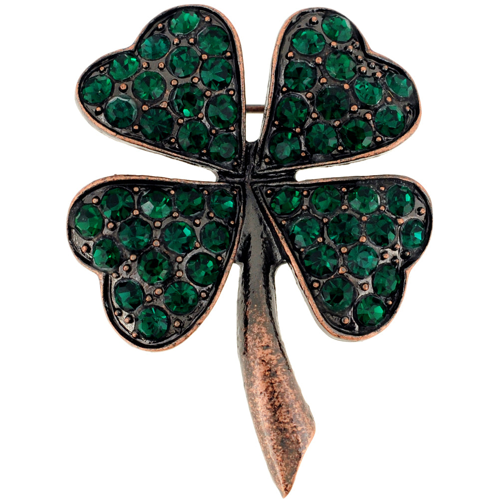 Emerald Green St. Patrick's Day Clover Crystal Pin Brooch