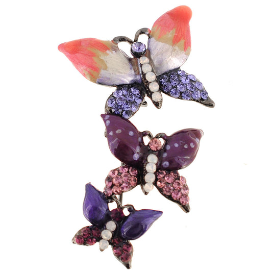 Multi Purple Butterfly Family Crystal Pin Brooch