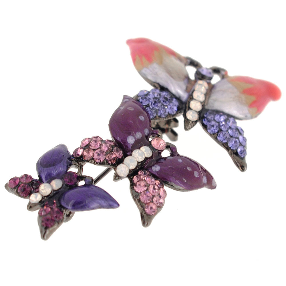 Multi Purple Butterfly Family Crystal Pin Brooch