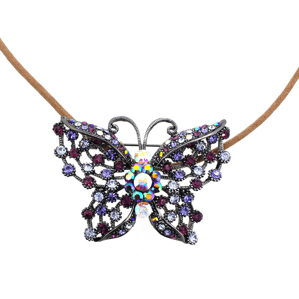 Amethyst Purple Butterfly Pin Swarovski Crystal Pin Brooch and Pendant
