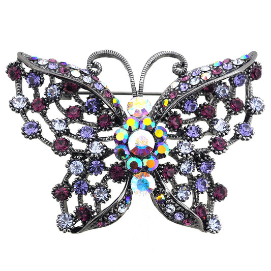 Amethyst Purple Butterfly Pin Swarovski Crystal Pin Brooch and Pendant