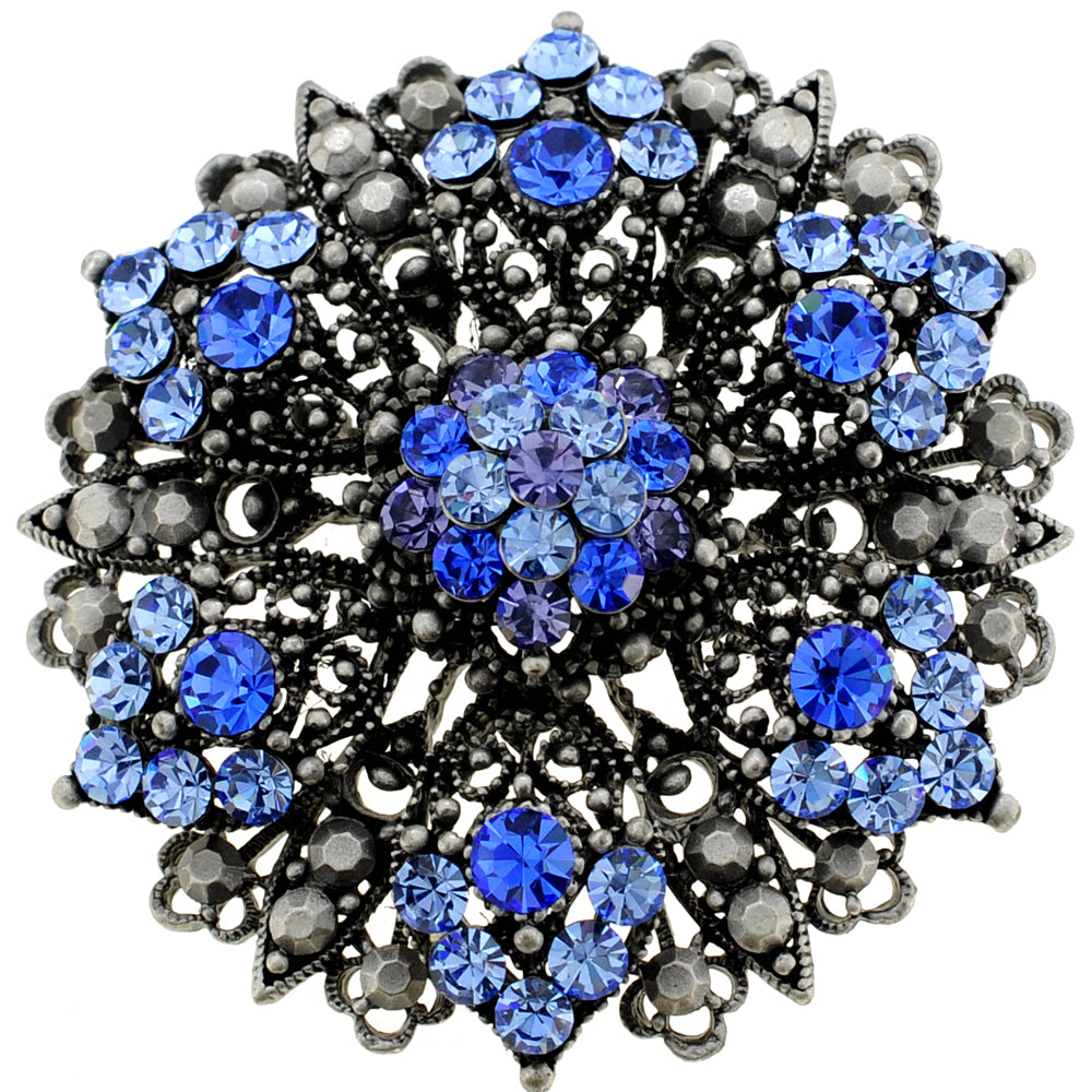 Blue Flower Bridal Wedding Sapphire Crystal Pin Brooch and Pendant