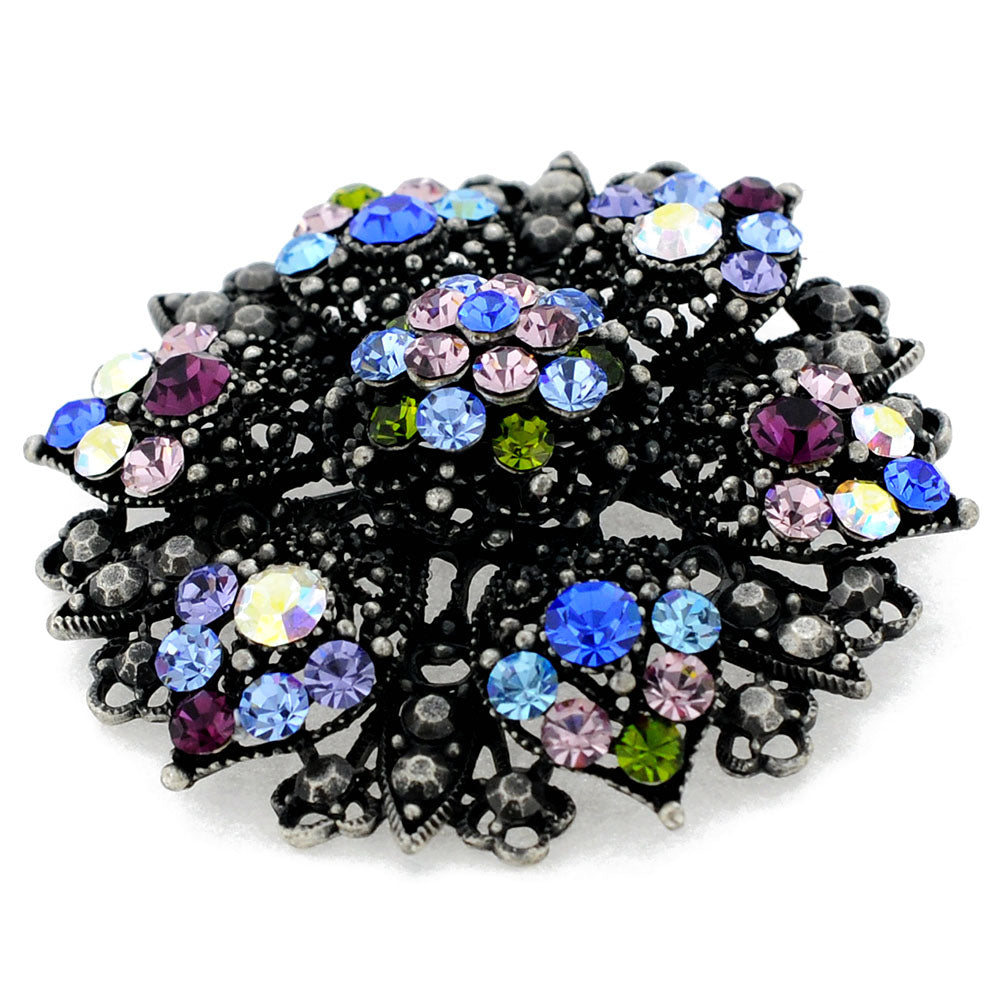 Multicolor Blue Flower Bridal Wedding Crystal Brooch and Pendant