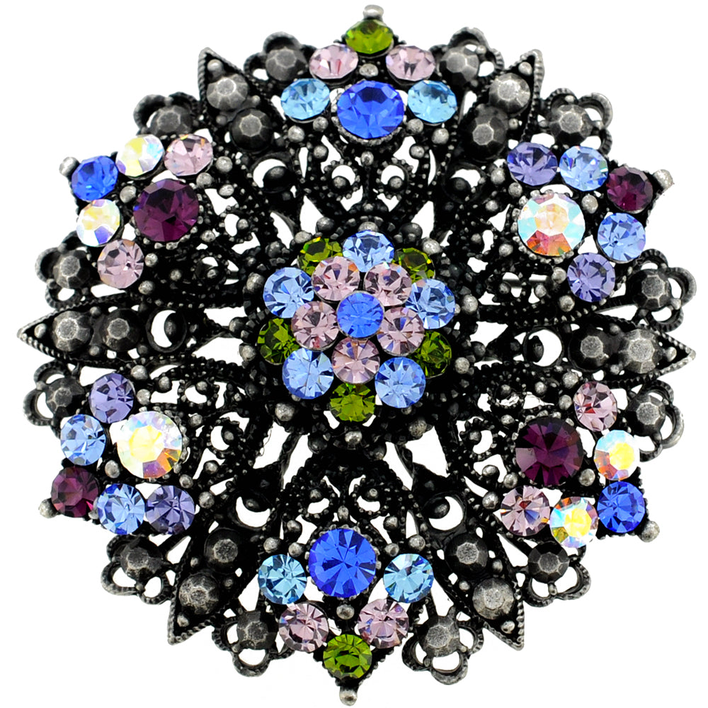 Multicolor Blue Flower Bridal Wedding Crystal Brooch and Pendant