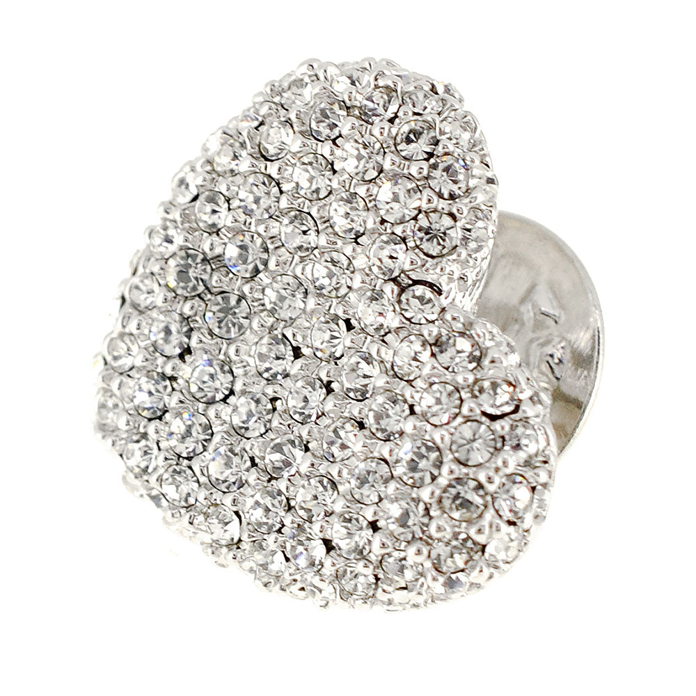 Silver Heart Valentines Crystal Lapel Pin