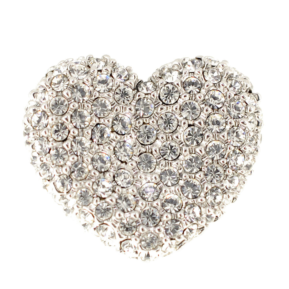Silver Heart Valentines Crystal Lapel Pin