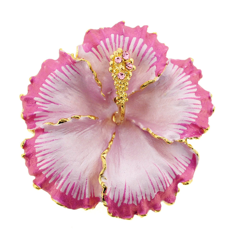 Fuchsia Pink Hawaiian Hibiscus Swarovski Crystal Flower Pin Brooch and Pendant