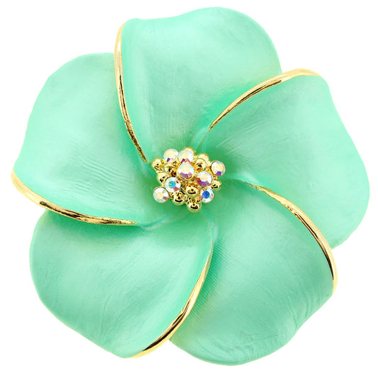 Green Hawaiian Plumeria Flower Swarovski Crystal Pin Brooch And Pendant