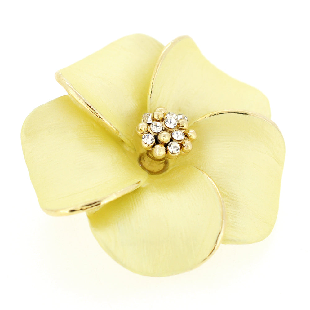 Yellow Hawaiian Plumeria Swarovski Crystal Flower Pin Brooch And Pendant