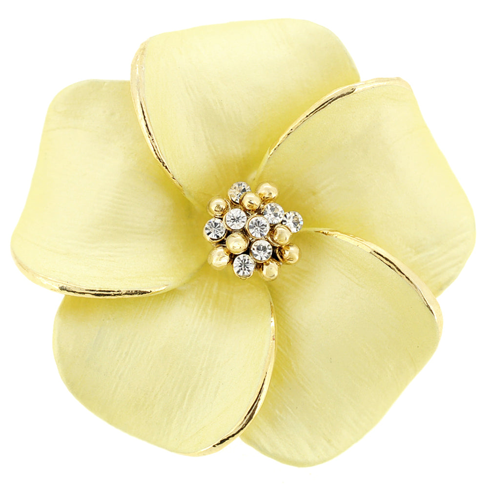 Yellow Hawaiian Plumeria Swarovski Crystal Flower Pin Brooch And Pendant