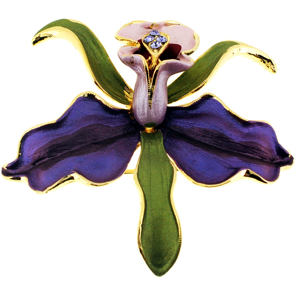 Purple Orchid Flower Swarovski Crystal pin brooch